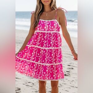 LDC Floral Print Ric Rac Patched Sleeveless Mini Dress